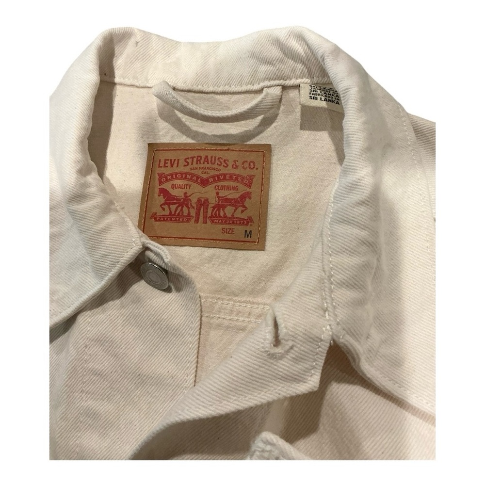 Levi’s Custom Hand Painted Denim Jacket Size S Cream Off-White One of a Kind Art - Picture 3 of 9